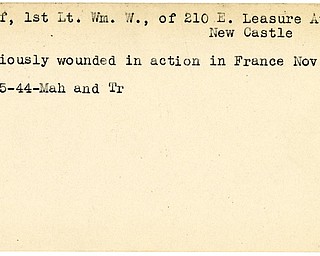 World War II, Vindicator, William W. Duff, New Castle, wounded, France, 1944, Mahoning, Trumbull