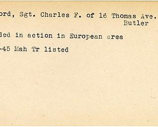 World War II, Vindicator, Charles F. Dufford, Butler, wounded, Europe, 1945, Mahoning, Trumbull