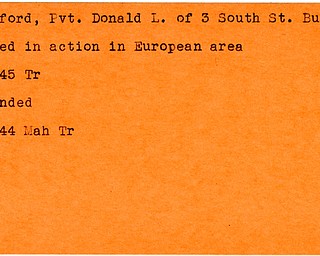 World War II, Vindicator, Donald L. Dufford, Butler, killed, Europe, wounded, 1945, Mahoning, Trumbull