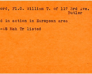 World War II, Vindicator, William T. Dufford, Butler, killed, Europe, 1945, Mahoning, Trumbull