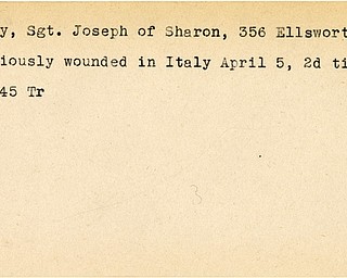 World War II, Vindicator, Joseph Duffy, Sharon, wounded, Italy, 1945, Trumbull