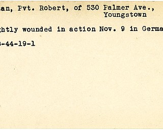 World War II, Vindicator, Robert Duncan, Youngstown, wounded, Germany, 1944
