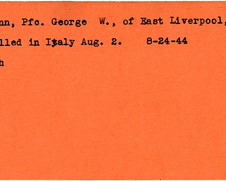 World War II, Vindicator, George W. Dunn, East Liverpool, killed, Italy, 1944, Mahoning