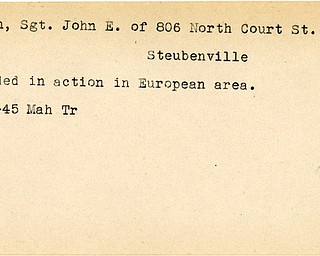 World War II, Vindicator, John E. Dunn, Steubenville, wounded, Europe, 1945, Mahoning, Trumbull