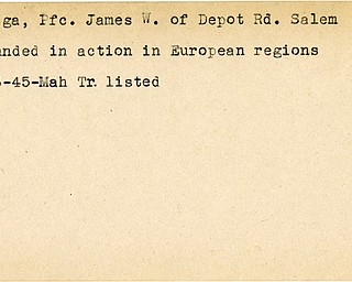 World War II, Vindicator, James W. Duriga, Salem, wounded, Europe, 1945, Mahoning, Trumbull