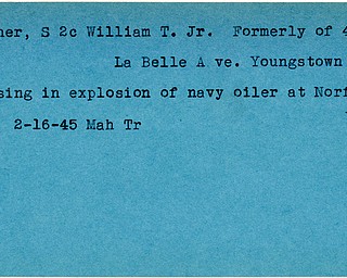 World War II, Vindicator, William T. Dutcher Jr., Youngstown, missing, navy oiler, Norfolk, Virginia, 1945, Mahoning, Trumbull