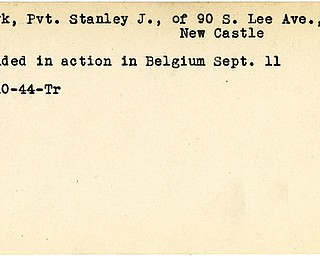 World War II, Vindicator, Stanley J. Duzyk, New Castle, wounded, Belgium, 1944, Trumbull