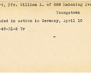 World War II, Vindicator, William A. Dysart, Youngstown, wounded, Germany, 1945, Trumbull