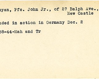 World War II, Vindicator, John Dzemyan Jr., New Castle, wounded, Germany, 1944, Mahoning, Trumbull