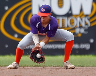 Creekside Fitness' Harrison Pontoli fields the ball during the NABF World Series championship game against the New York Nines at Cene Park on Sunday. Creekside lost 5-0. EMILY MATTHEWS | THE VINDICATOR
