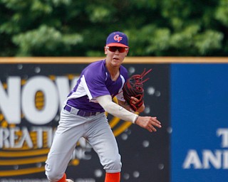 Creekside Fitness' Harrison Pontoli throws the ball to first during the NABF World Series championship game against the New York Nines at Cene Park on Sunday. Creekside lost 5-0. EMILY MATTHEWS | THE VINDICATOR
