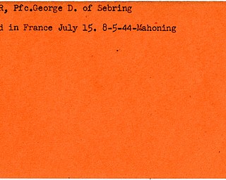 World War II, Vindicator, George D. Cramer, Sebring, killed, France, 1944, Mahoning