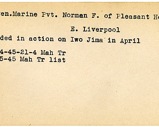 World War II, Vindicator, Norman F. Craven, East Liverpool, wounded, Iwo Jima, 1945, Mahoning, Trumbull
