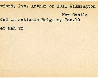World War II, Vindicator, Arthur Crawford, New Castle, wounded, Belgium, 1945, Mahoning, Trumbull