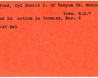 World War II, Vindicator, Donald J. Crawford, Mahoningtown, killed, Germany, 1945, Mahoning