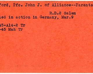 World War II, Vindicator, John J. Crawford, Alliance, killed, Germany, 1945, Mahoning, Trumbull