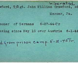 World War II, Vindicator, John William Crawford, liberated, prisoner, Mercer, Germany, 1944, Trumbull, missing, Austria, 1945