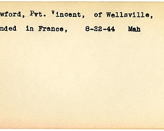 World War II, Vindicator, Vincent Crawford, Wellsville, wounded, France, 1944, Mahoning