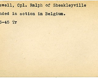 World War II, Vindicator, Ralph Cresswell, Sheakleyville, wounded, Belgium, 1945, Trumbull