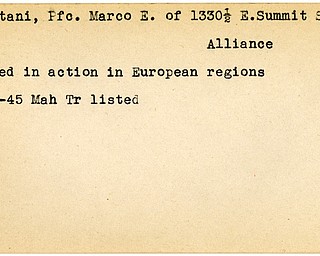 World War II, Vindicator, Marco E. Crestani, Alliance, wounded, Europe, 1945, Mahoning, Trumbull