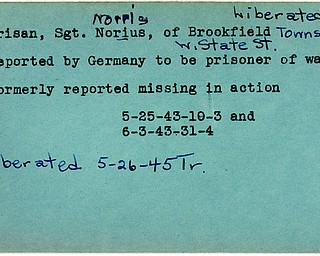 World War II, Vindicator, Norris Crisan, liberated, Brookfield Township, prisoner, Germany, missing, 1943, 1945, Trumbull