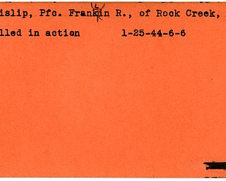 World War II, Vindicator, Franklin R. Crislip, Rock Creek, killed, 1944