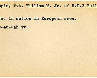 World War II, Vindicator, William M. Crispin Jr, Butler, wounded, Europe, 1945, Mahoning, Trumbull