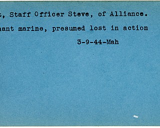 World War II, Vindicator, Steve Crist, Alliance, staff officer, merchant marine, missing, 1944, Mahoning