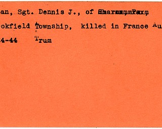 World War II, Vindicator, Dennis J. Croan, brookfield township, killed, France, 1944, Trumbull