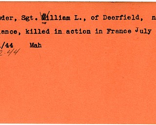 World War II, Vindicator, William L. Crowder, Deerfield, Alliance, killed, France, 1944, Mahoning