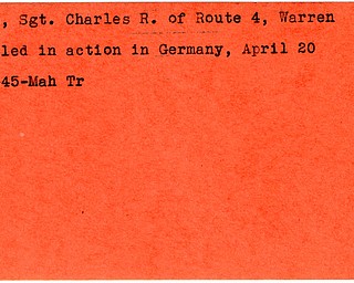 World War II, Vindicator, Charles R. Crowe, Warren, killed, Germany, 1945, Mahoning, Trumbull