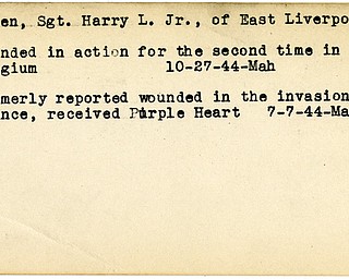 World War II, Vindicator, Harry L. Cullen Jr, East Liverpool, wounded, Belgium, Mahoning, 1944, France