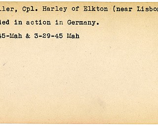 World War II, Vindicator, Harley Culler, Elkton, Lisbon, wounded, Germany, 1945, Mahoning