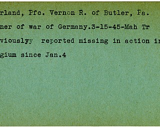 World War II, Vindicator, Vernon R. Cumberland, Butler, prisoner, Germany, 1945, Mahoning, Trumbull, missing, Belgium