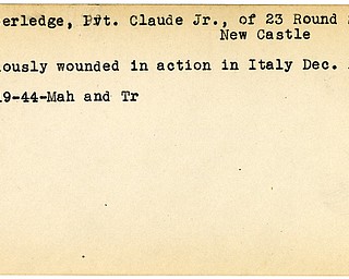 World War II, Vindicator, Claude Cumberledge Jr, New Castle, wounded, Italy, 1944, Mahoning, Trumbull