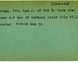 World War II, Vindicator, Leo J. Cummings, Warren, prisoner, Germany, liberated, 1944, 1945, Mahoning, Trumbull