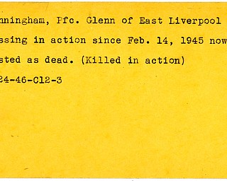 World War II, Vindicator, Glenn Cunningham, East Liverpool, missing, 1945, died, killed, 1946