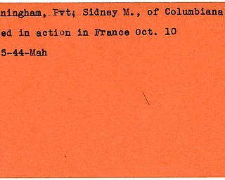 World War II, Vindicator, Sidney M. Cunningham, Columbiana, killed, France, 1944, Mahoning