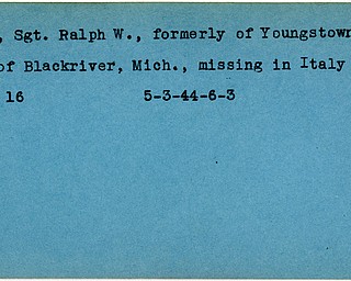 World War II, Vindicator, Ralph W. Curl, Youngstown, Blackriver, Michigan, missing, Italy, 1944