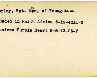 World War II, Vindicator, Don Curley, Youngstown, wounded, Africa, 1943, award, Purple Heart