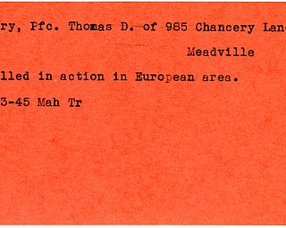 World War II, Vindicator, Thomas D. Curry, Meadville, killed, Europe, 1945, Mahoning, Trumbull