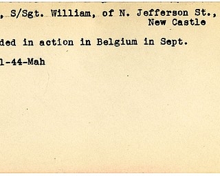 World War II, Vindicator, William Curry, New Castle, wounded, Belgium, 1944, Mahoning