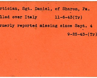 World War II, Vindicator, Daniel Curtician, Sharon, killed, Italy, 1943, Trumbull, missing