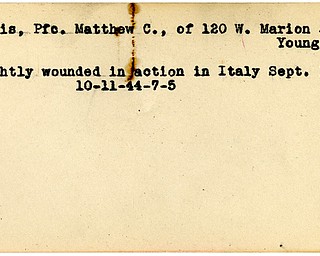 World War II, Vindicator, Matthew C. Curtis, Youngstown, wounded, Italy, 1944