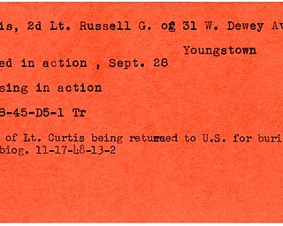 World War II, Vindicator, Russell G. Curtis, Youngstown, killed, missing, 1945, Trumbull, 1948