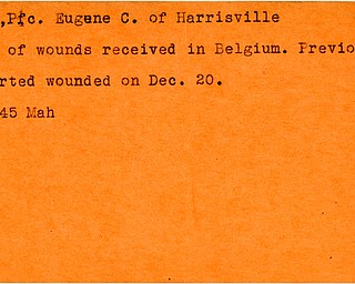 World War II, Vindicator, Eugene C. Eakin, Harrisville, killed, Belgium, wounded, 1945, Mahoning