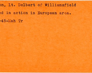 World War II, Vindicator, Delbert Easton, Williamsfield, killed, Europe, 1945, Mahoning, Trumbull