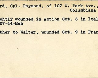 World War II, Vindicator, Raymond Echard, Columbiana, wounded, Italy, 1944, Walter Echard