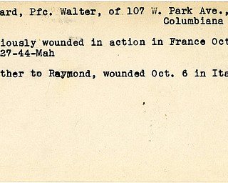 World War II, Vindicator, Walter Echard, Columbiana, wounded, France, 1944, Raymond Echard, Mahoning
