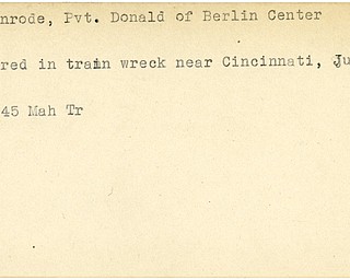World War II, Vindicator, Donald Eckenrode, Berlin Center, wounded, train wreck, Cincinnati, 1945, Mahoning, Trumbull